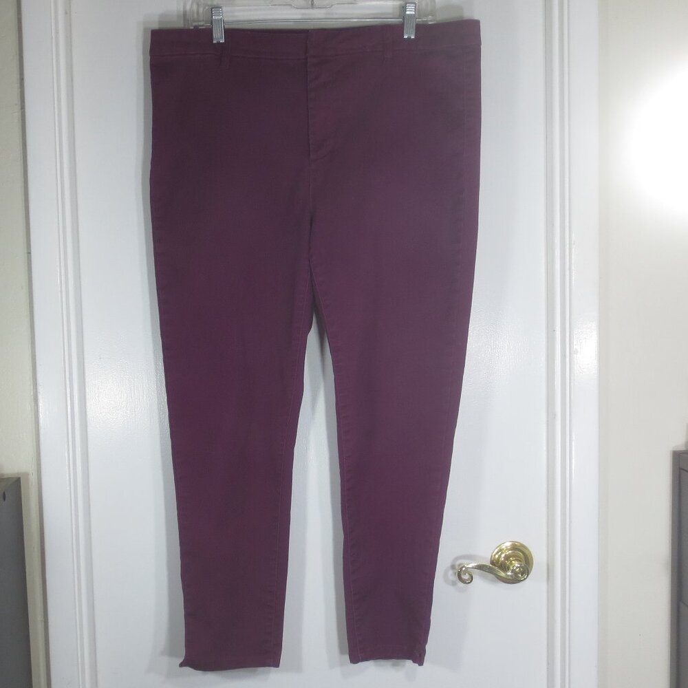 Tinsel Pants Burgundy Cropped Straight Leg Casual Comfy Stretch Cotton Size 32